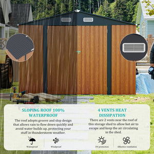 English Elm Campcraft Galvanized Steel Outdoor Storage Shed with Triple Lockable Doors and Vents W1598S00036