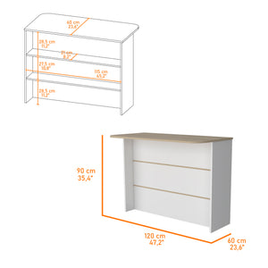 English Elm Crete Kitchen Island Bar Table with 3-Tier Shelves, Multicolor Particle Board, 47.2"x23.6" Workspace B128S00148