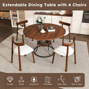 English Elm 43 Inch Foldable Mdf Dining Set with Pu Cushioned Solid Wood Chairs Space Saving Walnut W2700S00128