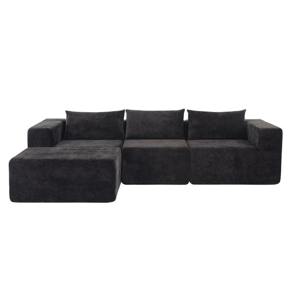 English Elm Christopher Knight Home® - 107" Compressed Sectional Sofas - Luxurious Modular Black Corduroy For Stylish, Cozy Living Spaces N771P346765H_N771P346766H