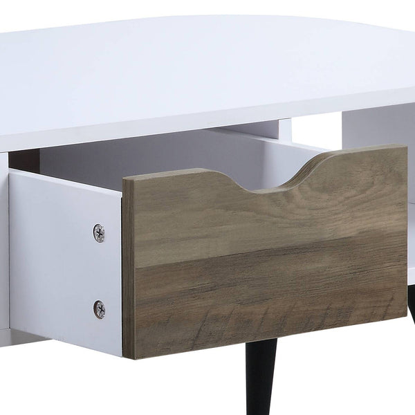 English Elm Halima Modern White & Black Coffee Table with Drawer, 2 Open Shelves, Metal Legs, Durable Finish B2726P287756