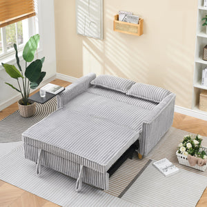 English Elm The pull-out and push-in corduroy sofa with convertible bed, movable tabletop and built-in USB ports Gray W3371P316050
