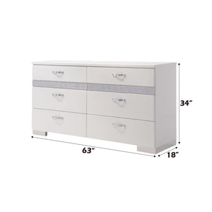English Elm Naima Glam Six-Drawer Dresser with Felt-Lined Jewelry Organizer, Smooth Glides & Sparkle Accents White 66 L x 20 W x 37 H B2726P261856