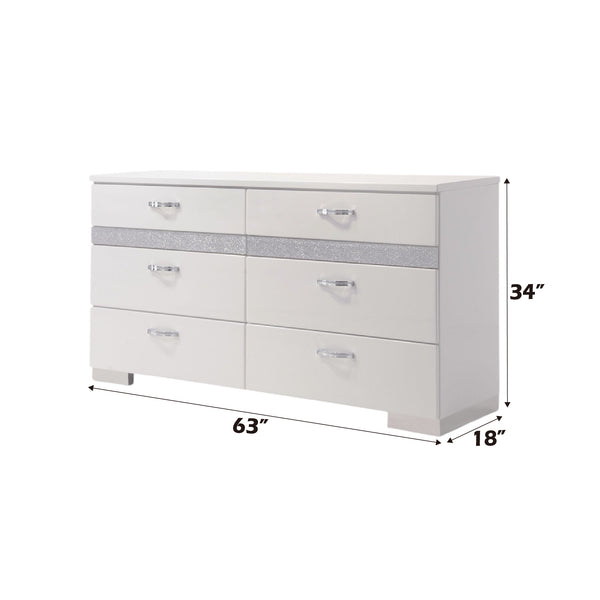 English Elm Naima Glam Six-Drawer Dresser with Felt-Lined Jewelry Organizer, Smooth Glides & Sparkle Accents White 66 L x 20 W x 37 H B2726P261856