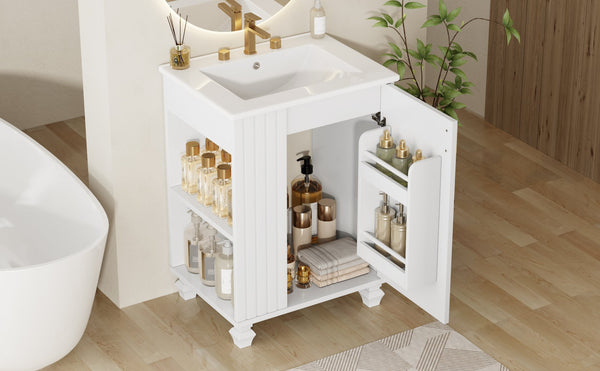 English Elm Christopher Knight Home® - 24" Retro Bathroom Vanity with Ceramic Sink, Solid Wood Frame, Soft-Close Door, Ample Storage White N759P293645K
