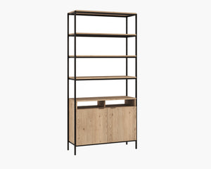 Sunpan Ambrose Modular Bookcase - Modern Oak Design with Elegant Iron Frame, Perfect for Any Space Large - 39.25W x 16.5D x 82.75H