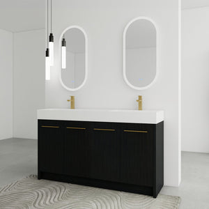English Elm 60 Inch Freestanding Bathroom Vanity With Resin Double Sink & Soft-Close Doors For Modern Spaces W999S00181