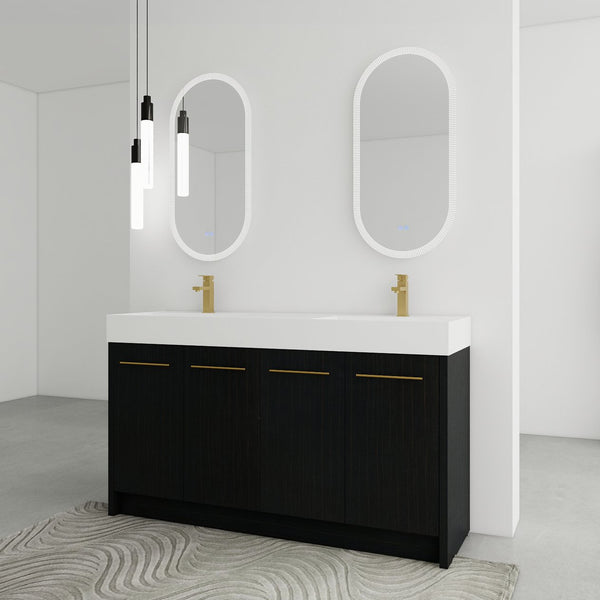 English Elm 60 Inch Freestanding Bathroom Vanity With Resin Double Sink & Soft-Close Doors For Modern Spaces W999S00181