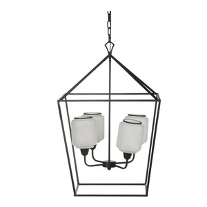 English Elm 21.7x21.7x33.5 Matte Black Iron Chandelier Square Glass Industrial Dining Foyer Light W2078P411228