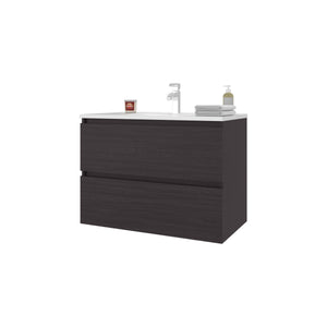 English Elm Wengue Wall-Mounted Floating Vanity with Two Drawers and Sink – Sleek Waterproof Wenge Finish, Space-Saving Design B062P355538