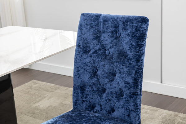 English Elm Set of 2 Modern Dining Chairs Plush Chenille Upholstery with Button-Tufting, S-Springs & Stainless Steel Legs Blue D772095825