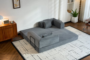 English Elm Convertible Sleeper Sofa Bed with Corduroy Upholstery, 4‑in‑1 Folding Couch Mattress, Space‑Saving Lounge Gray W3434P346243