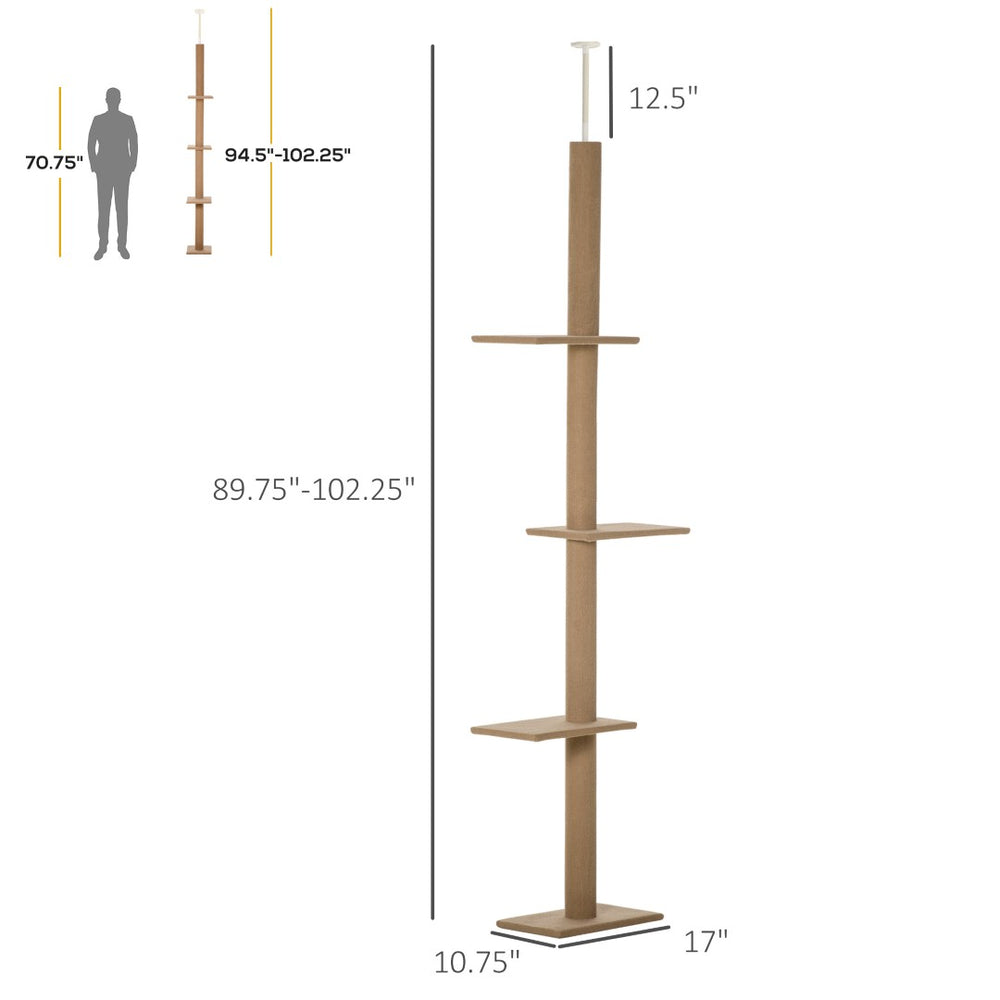 English Elm Tall Floor to Ceiling Cat Tree with Grey Flannel Platforms and Tension Rod Design T3971P437599