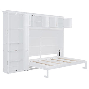 English Elm Queen Murphy Wall Bed with Integrated Wardrobe and Drawers for Studio Spaces LP000876AAK