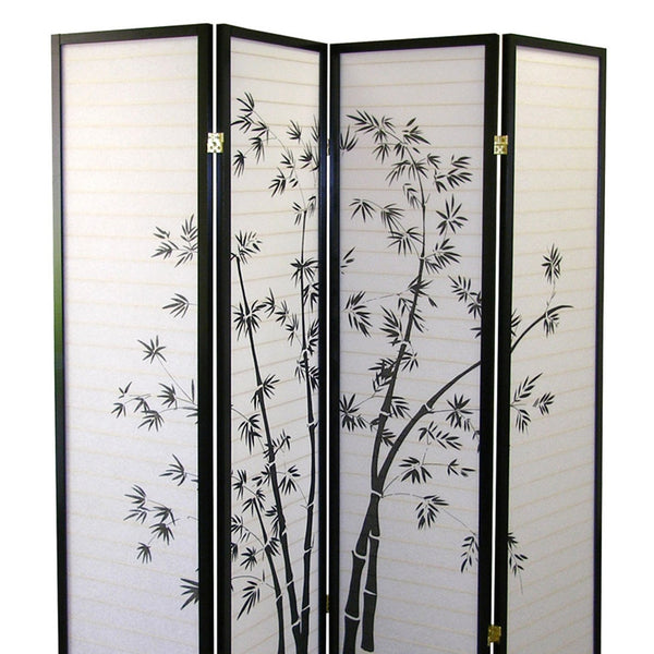 English Elm 70" Tall 4-Panel Room Divider Screen, Elegant Bamboo Design In Black Frame For Privacy & Style B072115975