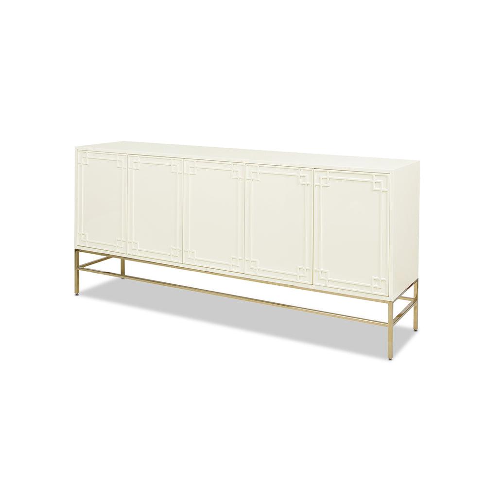 English Elm Jennifer Taylor Home - Gemini 79" Sideboard Buffet in White Lacquer Birchwood — Handmade Solid Wood, Magnetic Doors, Storage B2719P238481