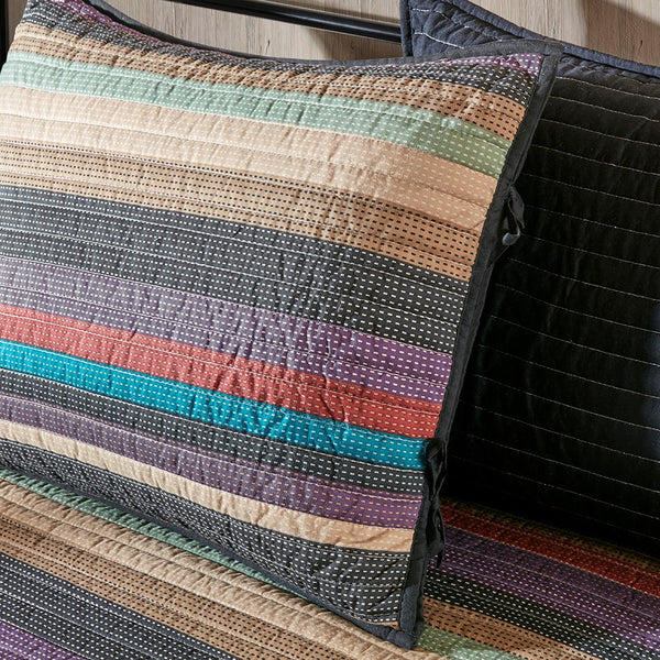 English Elm 6 Tissa Reversible Daybed Cover Set Quilted Multicolor Stripe & Chevron Pillow Twin Fit Charming Lodge-Inspired Look Multi 17.72 L x 15.75 W x 8.27 H B03597492