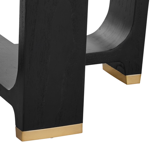 Blake Black Dining Table - Contemporary Mindi Wood with Starburst Design & Polished Brass Accents