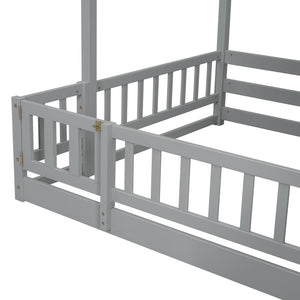English Elm Twin Over Full Bunk Bed Solid Pine Frame with Built-in Slide and Storage Staircase Grey W504S00289