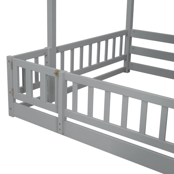 English Elm Twin Over Full Bunk Bed Solid Pine Frame with Built-in Slide and Storage Staircase Grey W504S00289