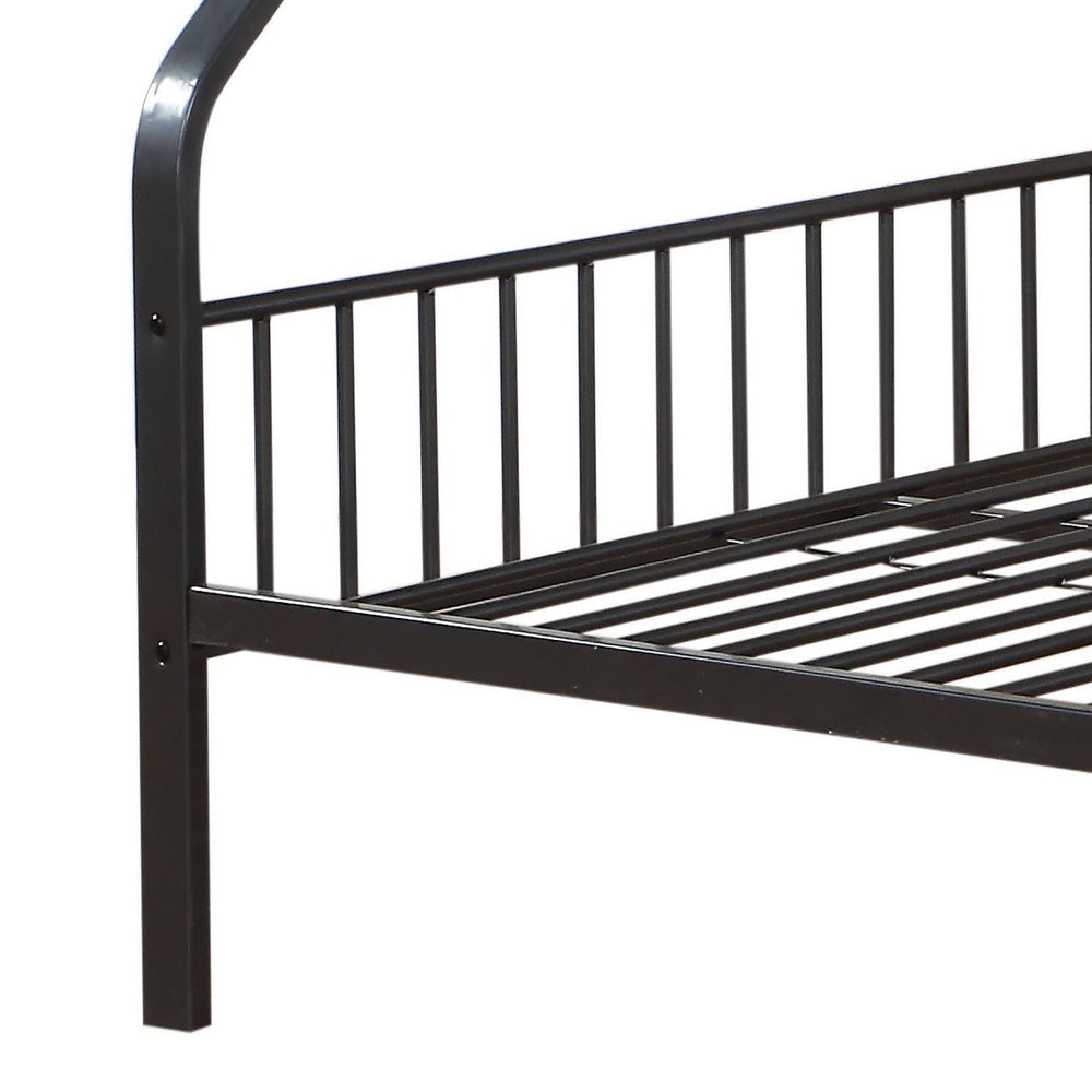 English Elm Gunmetal Twin XL/Queen Bunk Bed Solid Pine 13-Slat Support, Built-In Right Ladder, Space-Saving Rustic Finish B062S00468