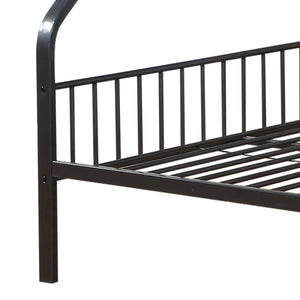 English Elm Gunmetal Twin XL/Queen Bunk Bed Solid Pine 13-Slat Support, Built-In Right Ladder, Space-Saving Rustic Finish B062S00468