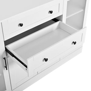English Elm U-style Modern Buffet Sideboard with Acrylic Doors Power Outlet and Adjustable Storage White N711P437648K