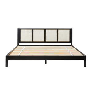 English Elm Walker Edison - Boho Solid Rubberwood Rattan Headboard Bedframe in Black — Platform Design, Coastal Modern Appeal King B185P326688