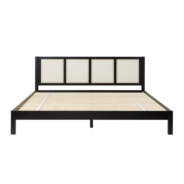 English Elm Walker Edison - Boho Solid Rubberwood Rattan Headboard Bedframe in Black — Platform Design, Coastal Modern Appeal King B185P326688