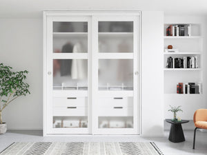 English Elm 30 in Matte Mdf Bi-fold Door with Frosted Glass Panels Hardware and Handle Included B2763P483207