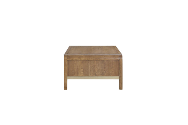 English Elm Waterfall Solid Wood Cocktail Table with Elm Veneer, Waterfall Sides & Metal Accents for Modern Living Room Light Brown 54 L x 32 W x 9 H B2699P238773