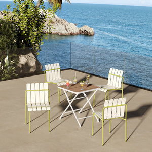 English Elm 4-Pack Modern Striped Color Block Chairs with 55" Long Table — Waterproof PP Seats, Rustproof Metal Frame Grain Yellow,khaki,White W3450S00017