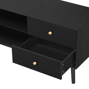 English Elm 70" Mid Century TV Stand with Rattan Doors, 2 Soft-Close Drawers & Open Shelves, Textured Woodgrain Finish, Durable MDF Frame and Solid Wood Legs for Living Room Entertainment (Fits TVs up to 80") N710P295759B