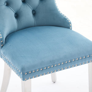 English Elm Nikki Velvet Tufted Dining Chair with Chrome Legs, Nailhead Trim, Plush High-Rebound Seat Comfort Light Blue W1143P369091