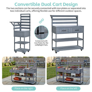 English Elm Topmax Modular Fir Wood Outdoor Kitchen Cart Stainless Steel Prep Station Gray N717P417963E