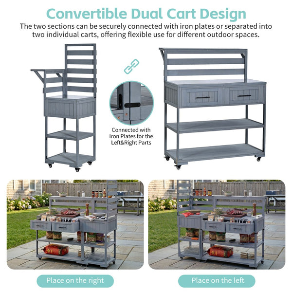 English Elm Topmax Modular Fir Wood Outdoor Kitchen Cart Stainless Steel Prep Station Gray N717P417963E