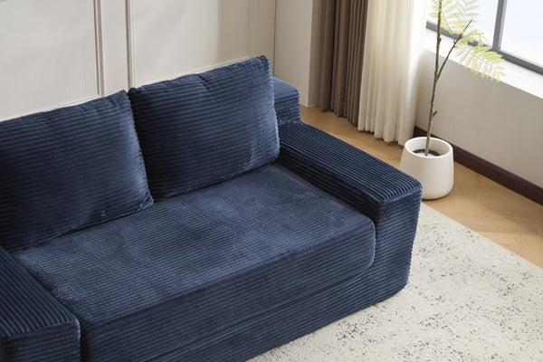 English Elm Loveseat Corduroy Bean Bag Sofa Bed with Memory Foam, Reversible Cushions, Plush Bolsters, No Assembly Required Dark Blue W3723P346939