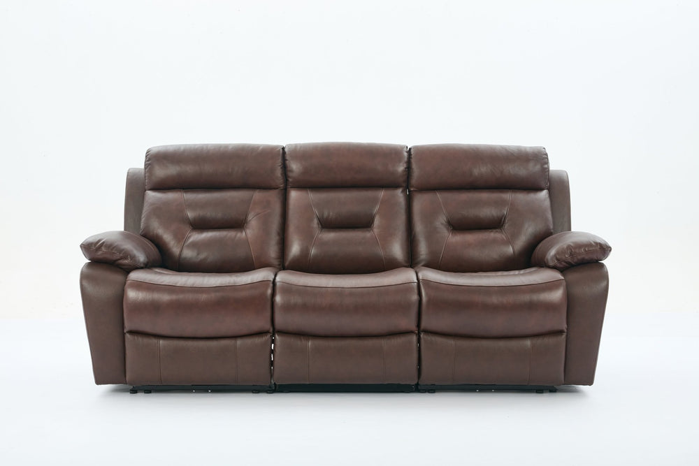 English Elm Genuine Leather Match Reclining Sofa Tufted Back Slim Metal Legs Modern Living W1896P280243