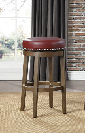 English Elm Round Swivel Stool Set of 2 with Black Faux Leather Seat, Nailhead Trim & Solid Wood Legs, 19.5" H Red+Brown 35.75 L x 23.25 W x 9.5 H B011P201574