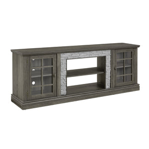 English Elm 70" Modern TV Stand with Faux Stone Top, Spacious 2-Door Media Console with Cable Management and Adjustable Shelves, Vintage Metal Handles, Durable MDF Construction for Living Room Entertainment (Fits up to 75") Grey W2275P342688