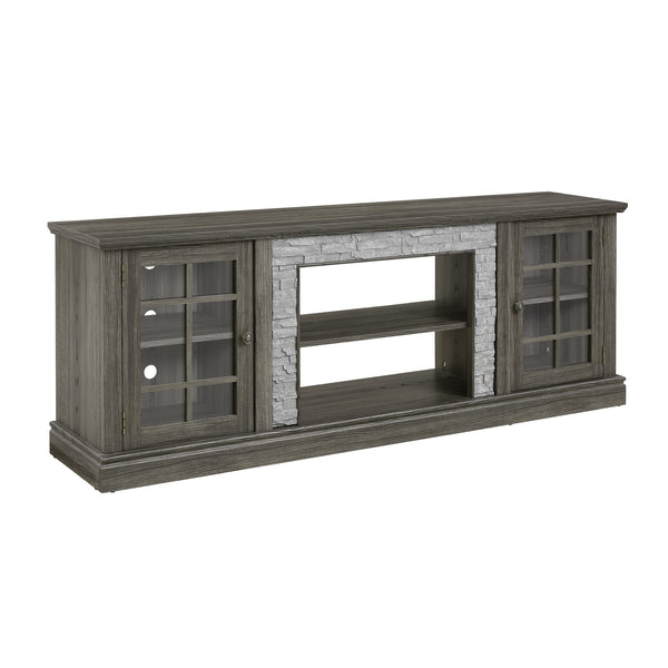 English Elm 70" Modern TV Stand with Faux Stone Top, Spacious 2-Door Media Console with Cable Management and Adjustable Shelves, Vintage Metal Handles, Durable MDF Construction for Living Room Entertainment (Fits up to 75") Grey W2275P342688