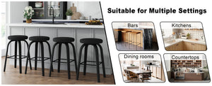English Elm Swivel Backless Counter Stools Set of 2 with Fabric Seat Bentwood Legs Mid-century Modern Black W3107P446849