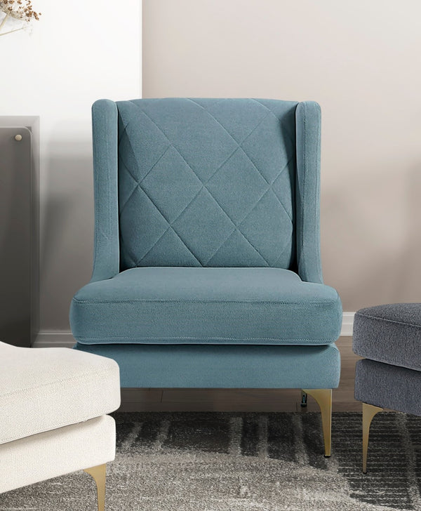 English Elm Modern Luxury Chenille Upholstery Wingback Accent Chair with Diamond Stitching, Gold Metal Legs and Reversible Cushion for Durable Comfort and Style Blue 32.5 L x 28 W x 19 H B011P308539