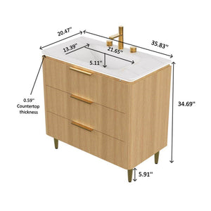 English Elm AMARA 36'' Bathroom Vanity with Integrated Sintered Stone Basin, Preassembled Plywood Cabinet, LED Motion Sensor Storage Carrara White,Light Oak W2615P346339