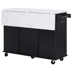 English Elm K&K Vintage Convex Kitchen Island Cart with Faux Marble Top, Tilt Trash, Pull-Out Organizer, Wheels Black N707P299008B