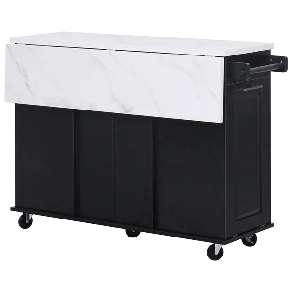 English Elm K&K Vintage Convex Kitchen Island Cart with Faux Marble Top, Tilt Trash, Pull-Out Organizer, Wheels Black N707P299008B