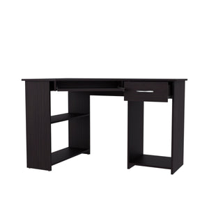 English Elm Wenge L-Shaped Computer Desk with Drawer, Shelves & Ventilated CPU Space — Modern Home Office Hub B062P389917