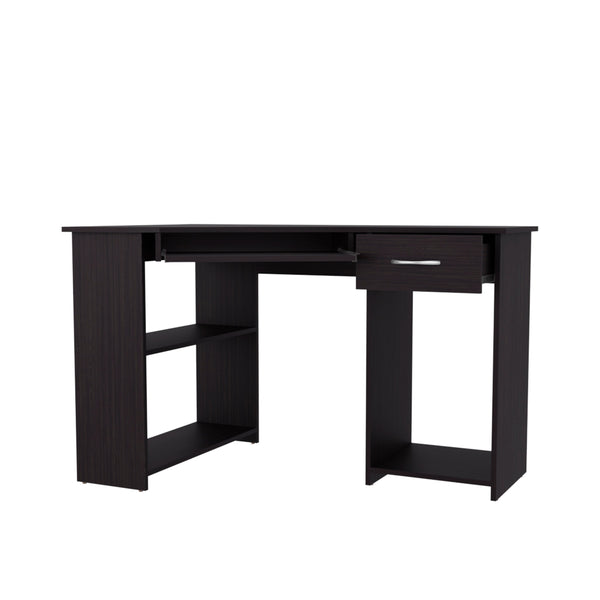 English Elm Wenge L-Shaped Computer Desk with Drawer, Shelves & Ventilated CPU Space — Modern Home Office Hub B062P389917