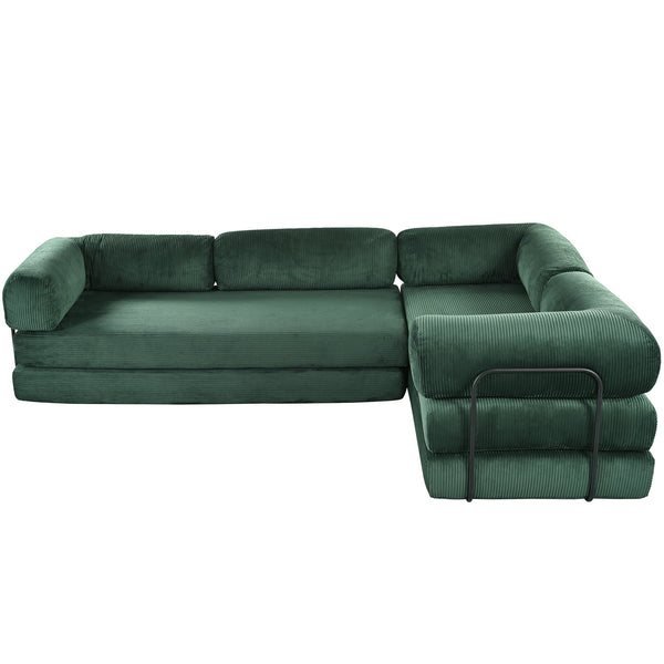 English Elm U_Style L-Shaped Modular Sofa Bed Corduroy with Iron Back Support, No Assembly, Plush Comfort Green WY000448AAC