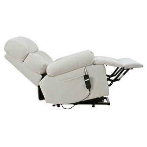English Elm Oversized Power Lift Recliner Chair with Remote Control, Spacious Fabric Seat and Side Pocket for Comfort and Support Light Gray W1028P261273